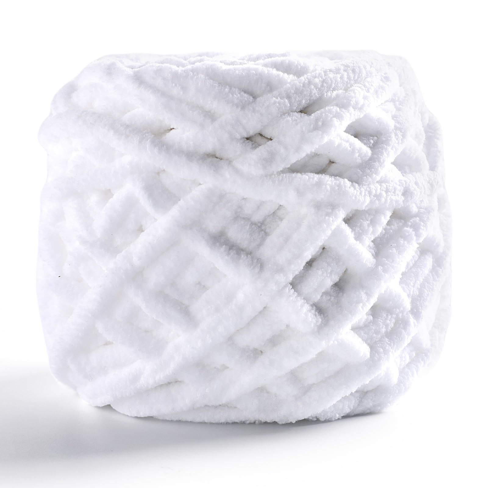 Chunky Chenille Yarn for Crocheting, Fluffy Baby Blanket Yarn for Crochet Sweater Shawl Scarf Gloves, Super Soft Amigurumi Plush Yarn 74 yds/3.5 oz (White)