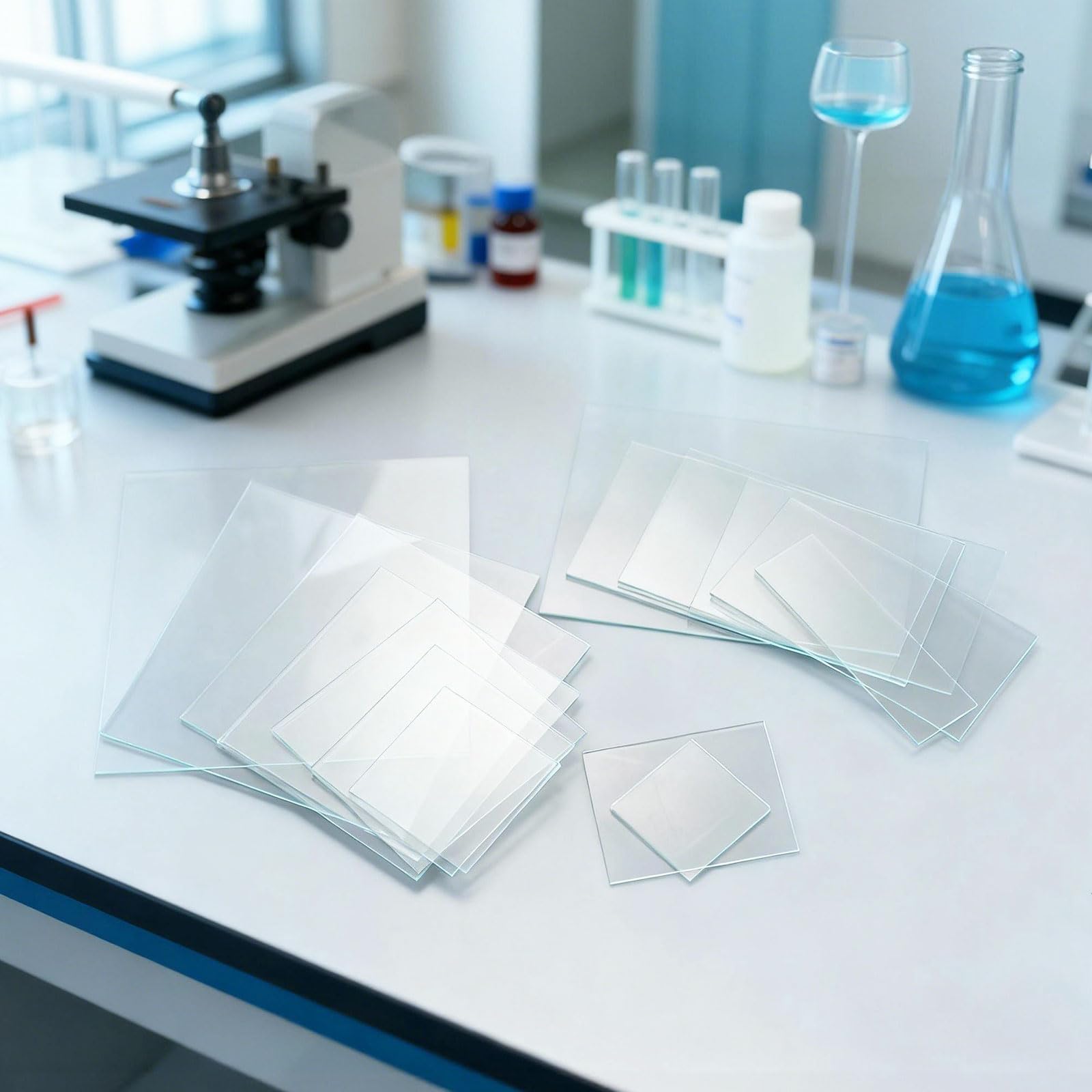 PATIKIL Lot de 4 lames en verre de laboratoire 50 x 50 mm, lames en verre optiquement transparent, bords lisses, haute transparence, épaisseur uniforme