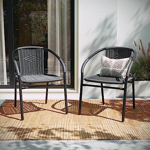 Image of EMMA + OLIVER Set of 4 Modern PE Rattan Stack Chairs, Indoor /Outdoor Patio Dining Chairs, No Assembly Required, Gray