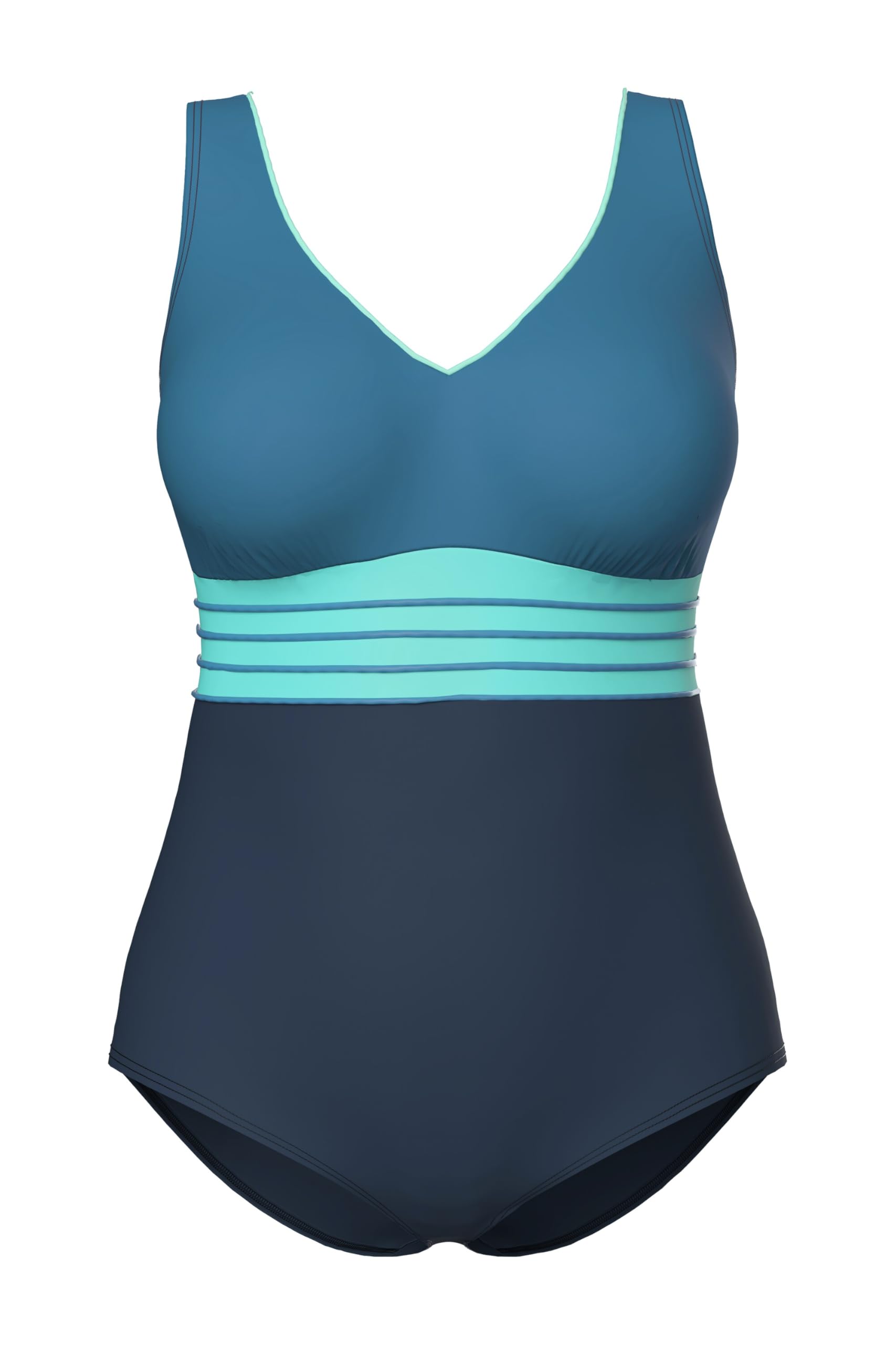 Ulla Popken Badeanzug, Gold-Piping, Softcups, V-Ausschnitt, Recycelt Costumi da Bagno Donna (Pacco da 1)