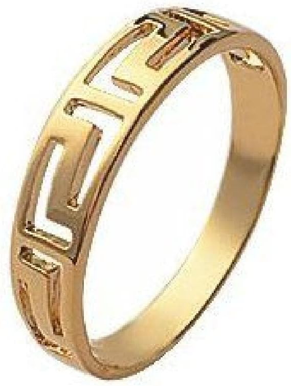 18k Gold Plated 4 mm Wide Antique Greek Key Pattern Cut Out Band Ring