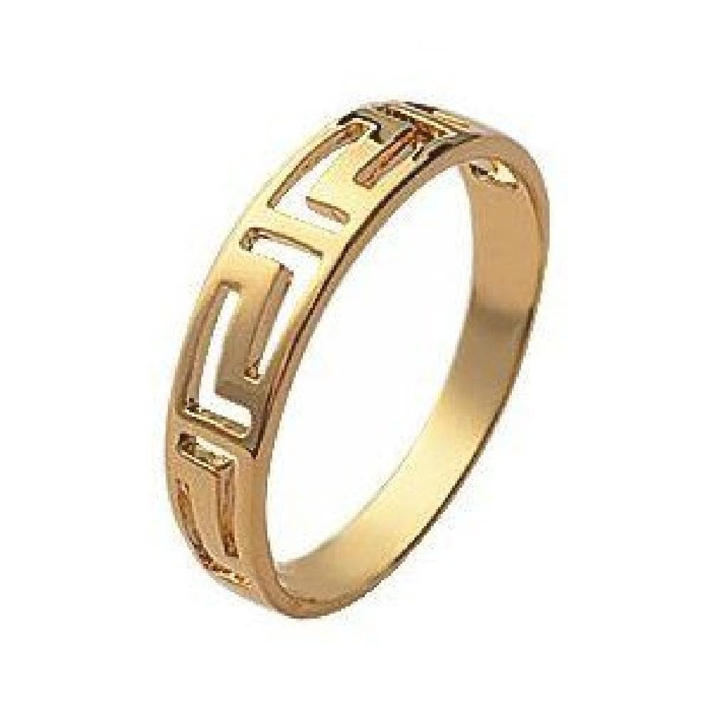 18k Gold Plated 4 mm Wide Antique Greek Key Pattern Cut Out Band Ring