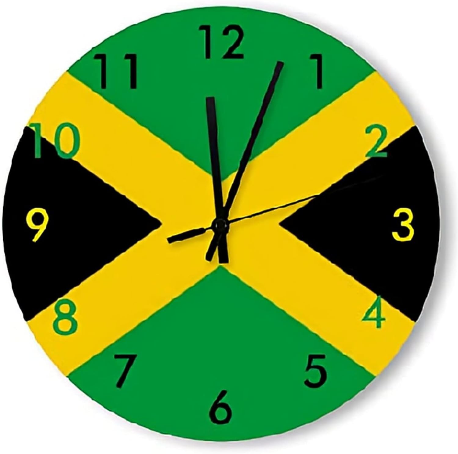 Jamaican Flag Pattern Wall Clock Vintage Wooden Round Clocks Wall Decor 15 Inch Battery Operated Large Decorative Wall Clock Silent Round Wood Wall Clock Hanging Clocks for Bedroom Decor Living Room C