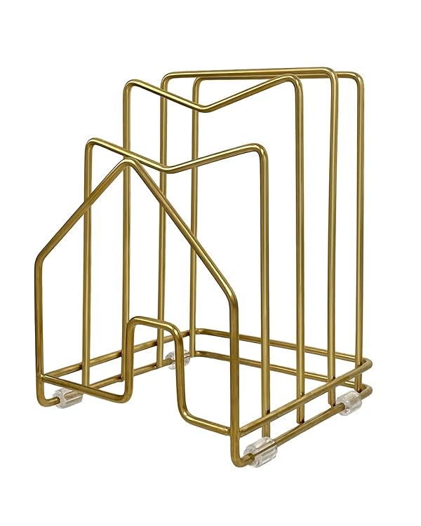 Pot Lid Organizer Cutting Board Holder Inside Cabinet 304 Stainless Steel Pot and Pan Organizer Under Cabinet Cover Cookie Sheet Bakeware Serving Tray Cooling Rack Stand Kitchen Countertop Matte Gold by SUNFICON - Used condition - US$17.67