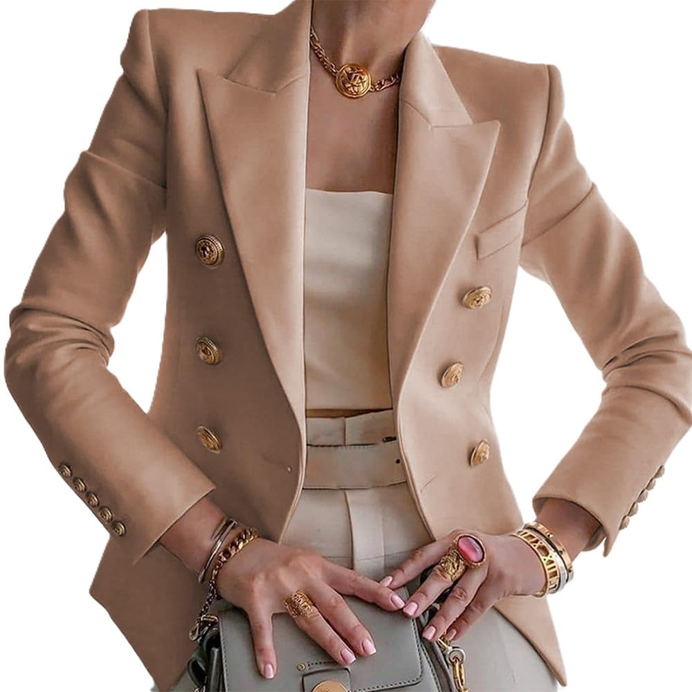 Blazers for Women Business Casual Gold Button Work Office Jackets Blazer Open Front Long Sleeve Lapel Jacket Outfits