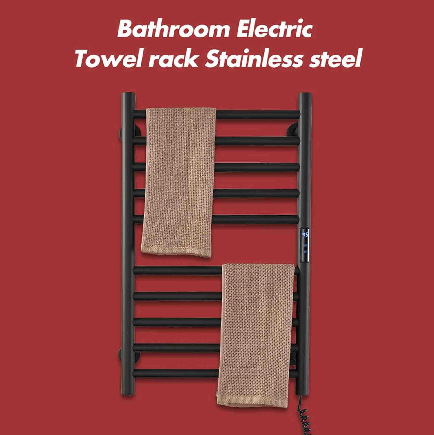 Towel Warmer Wall Mounted Electric Towel Stands, Electric Heated Warmer Rail Rack with 10 Bars Smart Thermostatic Stainless Steel Towel Drying Rack