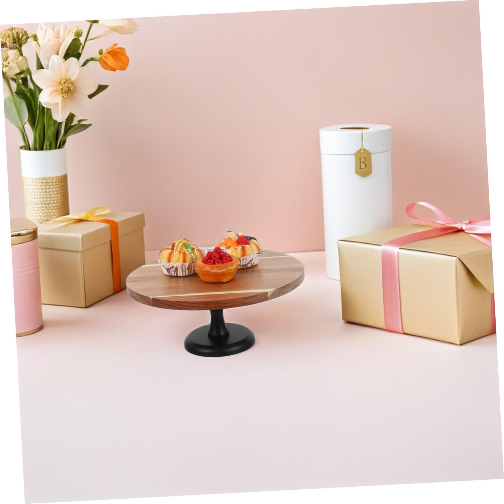 Cabilock Soporte De Madera De Acacia Para Tartas Bandeja Para Servir Aperitivos Expositor De Magdalenas Soporte Para Galletas Bandeja Para Frutas Para Tartas