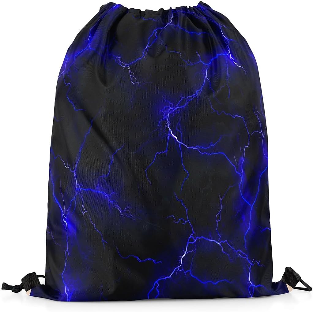 Castle Fairy Green Lightning Drawstring Backpack 13"x16" Natural Lightning Green Neon Light Gym Sports Cinch Bag Sackpack for Women Men Abstract Geometric Lines Print Drawstring Bag for Yoga