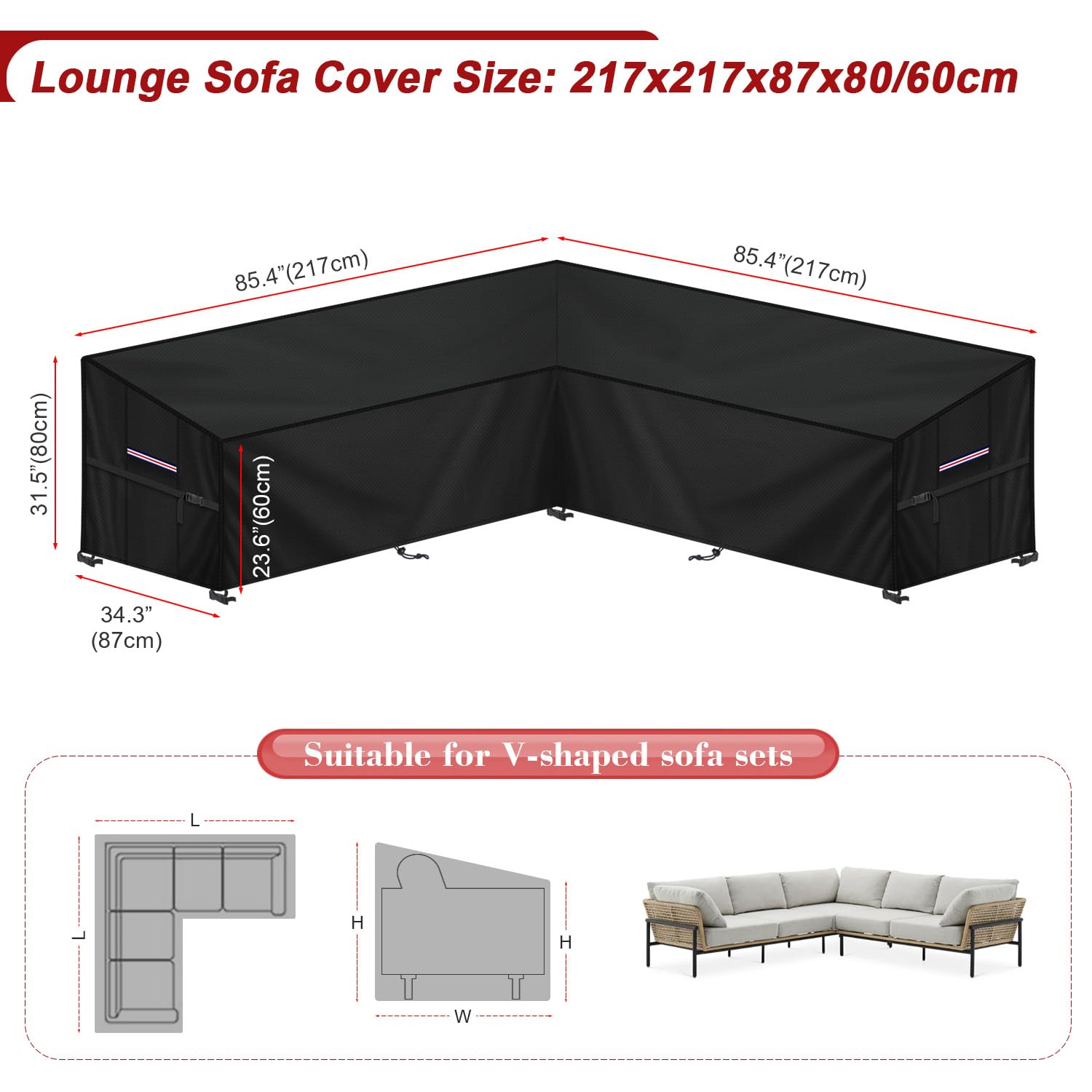 LAMUNI Beschermhoes voor Tuinbank, 420D Oxford-Stof Hoes voor Tuinbank 2-3 Zits Tuinmeubelhoes, Lounge Sofa Afdekking Waterdichte Hoes voor Tuinmeubelen Sectionele Tuinbankhoes, 147x85x80/60cm