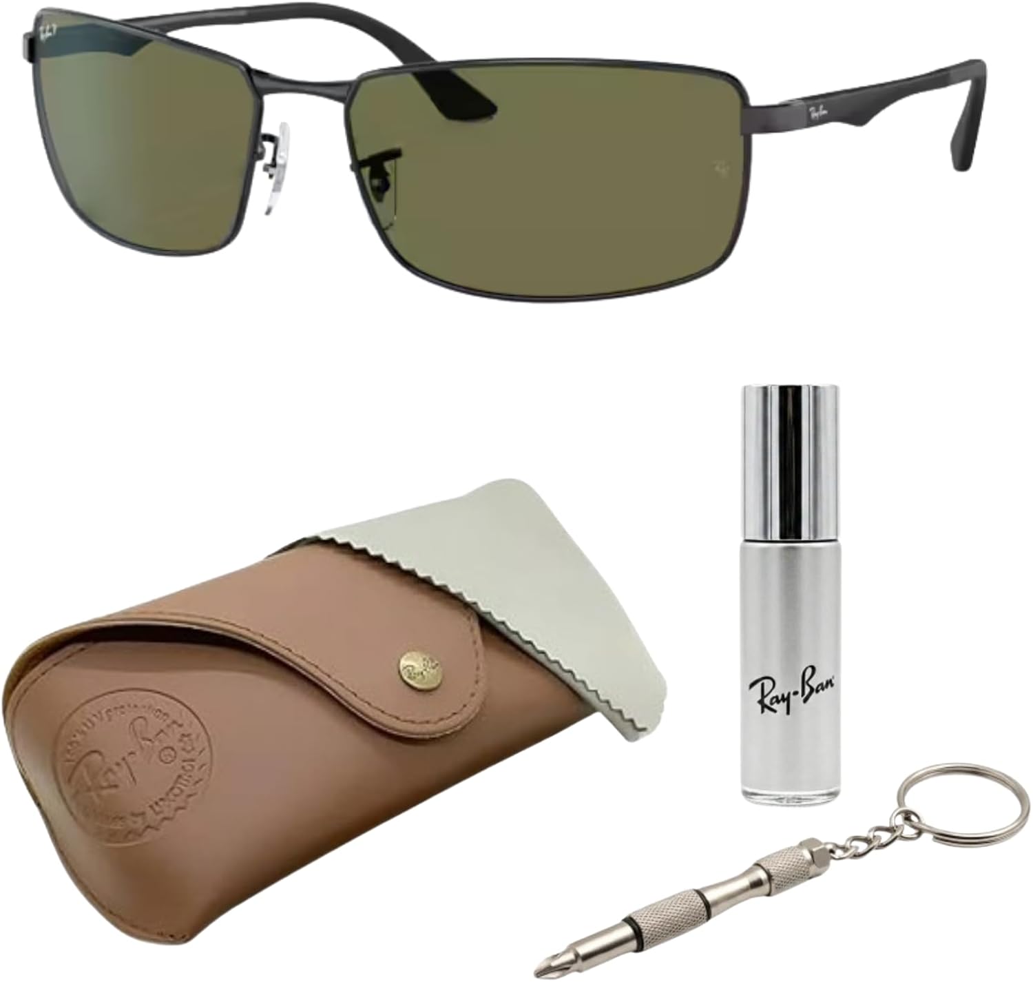 Ray-Ban RB3498 Rectangle Shaped Sunglasses for Men & Women with Official RAYBAN Eyewear Kit