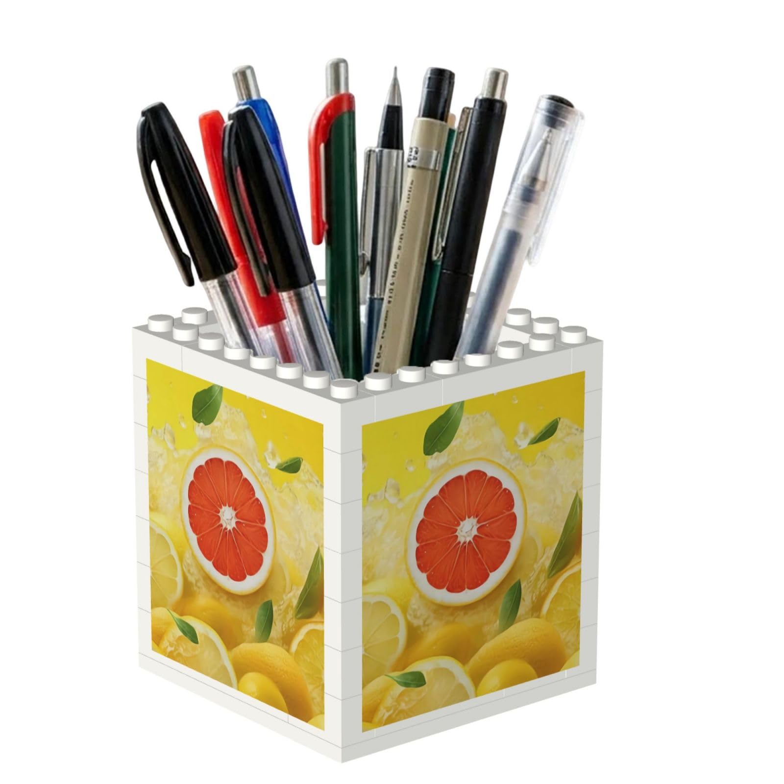 Poadnly Summer Lemon, Pen Pot Pencil Holder for Office Home School, Compact Desk Organiser for Office Stationery