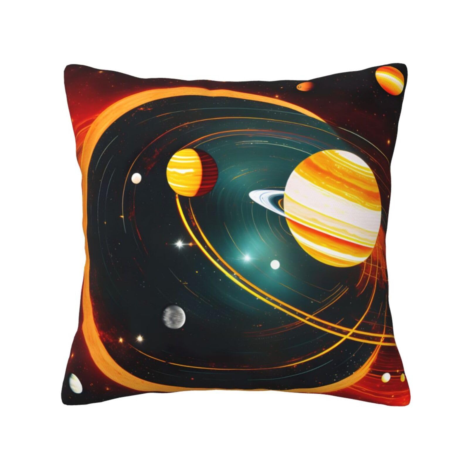 Solar System Jupiter Saturn Print Throw Pillow Cover – Decorative Pillow Case For Couch, Sofa And Bed In Various Sizes