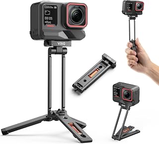 VRIG Insta360 Ace pro2用三脚架 多功能 支架 磁铁固定 带挂钩&挂绳 270°角度调节 铝合金制 折叠 携带方便 Vlog用 POV摄影 旅行 直播 适用于拍摄录像 Insta360 X6/X4 Air/X5/Ace/Ace Pro/Ace Pro 2适用 多功能迷你三脚架 AC-128