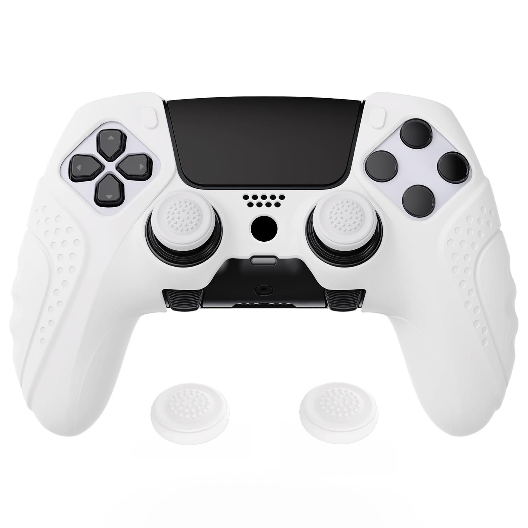 PlayVital Skórki do ps5 Edge Controller,Miękka Silikonowe Ochronne do ps5 Edge,Ergonomiczne Obudowy do ps5 z Nakładkami Kciuki-Biały(Guardian Edition)