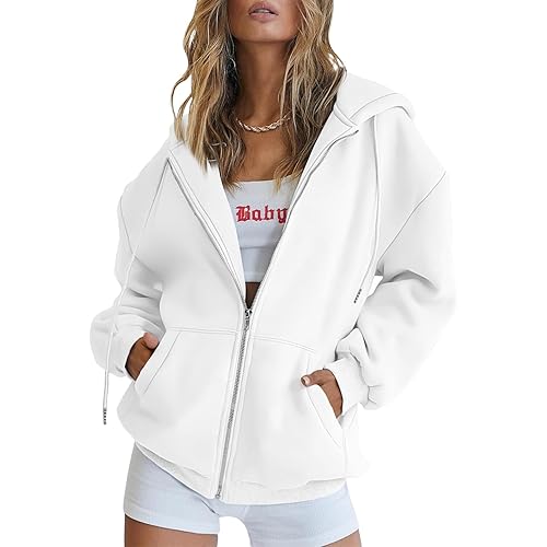 EFAN Women's Drawstring Zip Up Cute Hoodies Fall Jacket Oversized Casual Sweatshirts with Pocket