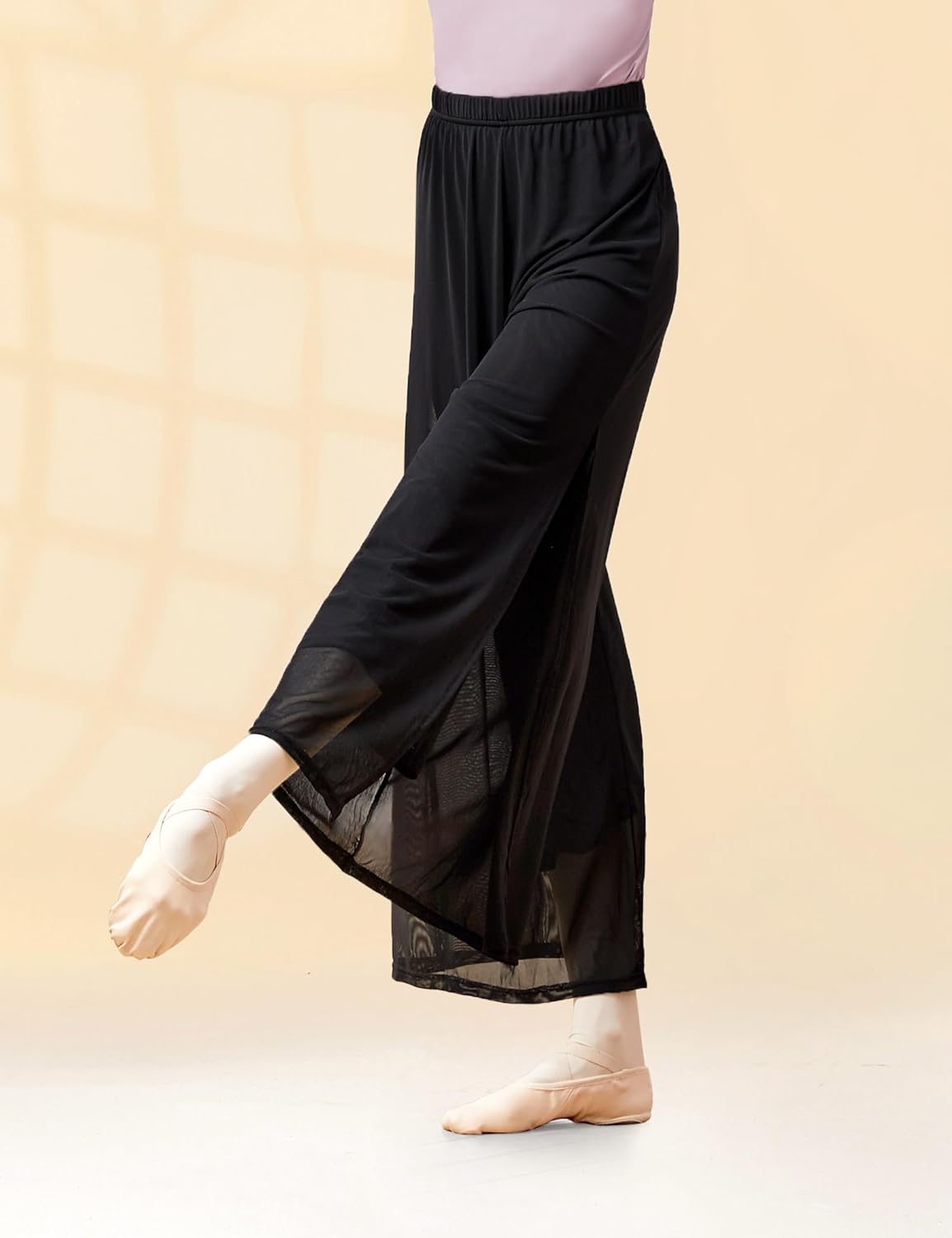 Women Loose 2 Layers Mesh Side Slit Dance Pants - Image 2