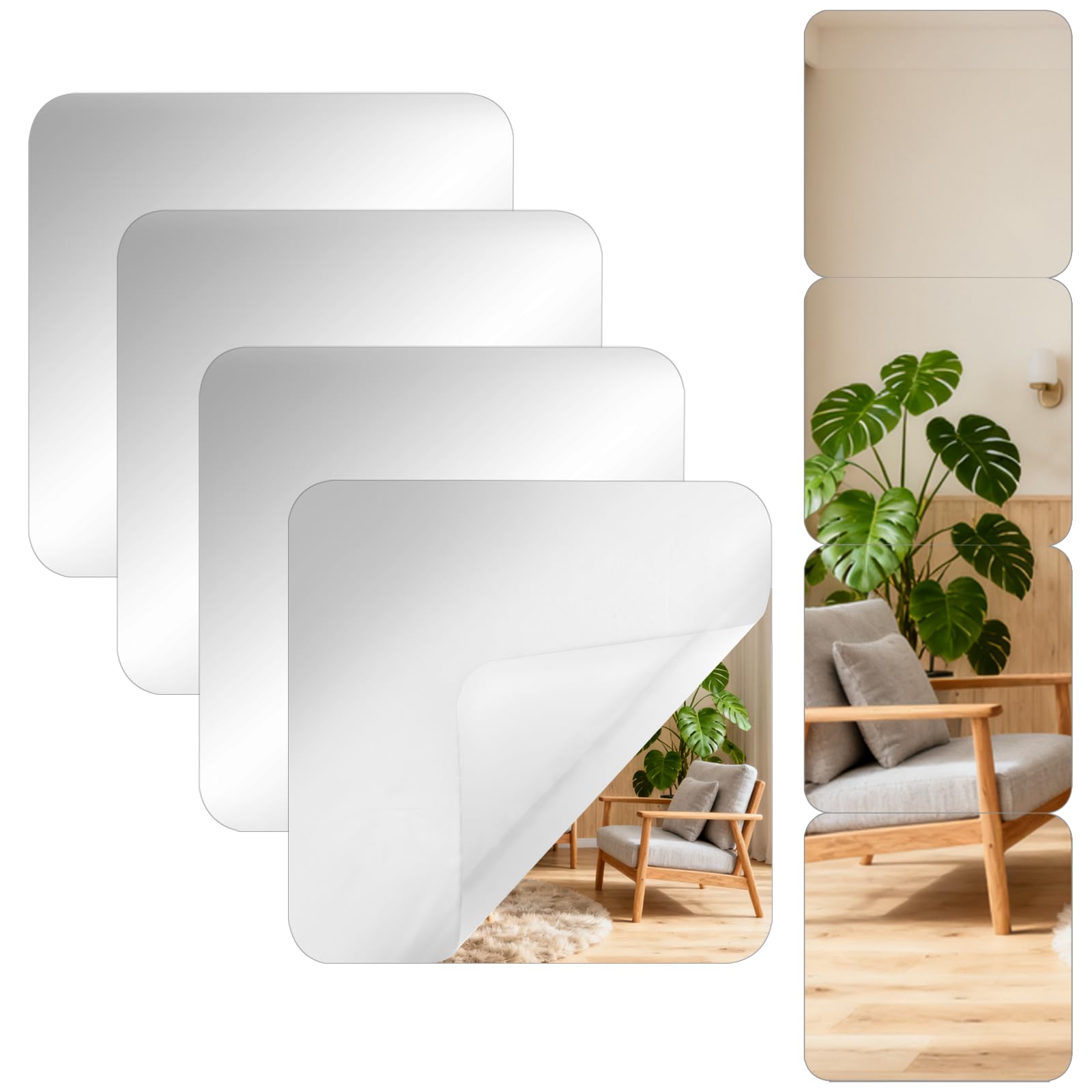 NZNSML 5 Pcs Stick on Mirror 20 x 20 cm Self Adhesive Acrylic Mirror 2 mm Thick for Wardrobe Doors Wall Bathroom Bedroom Living Room Square