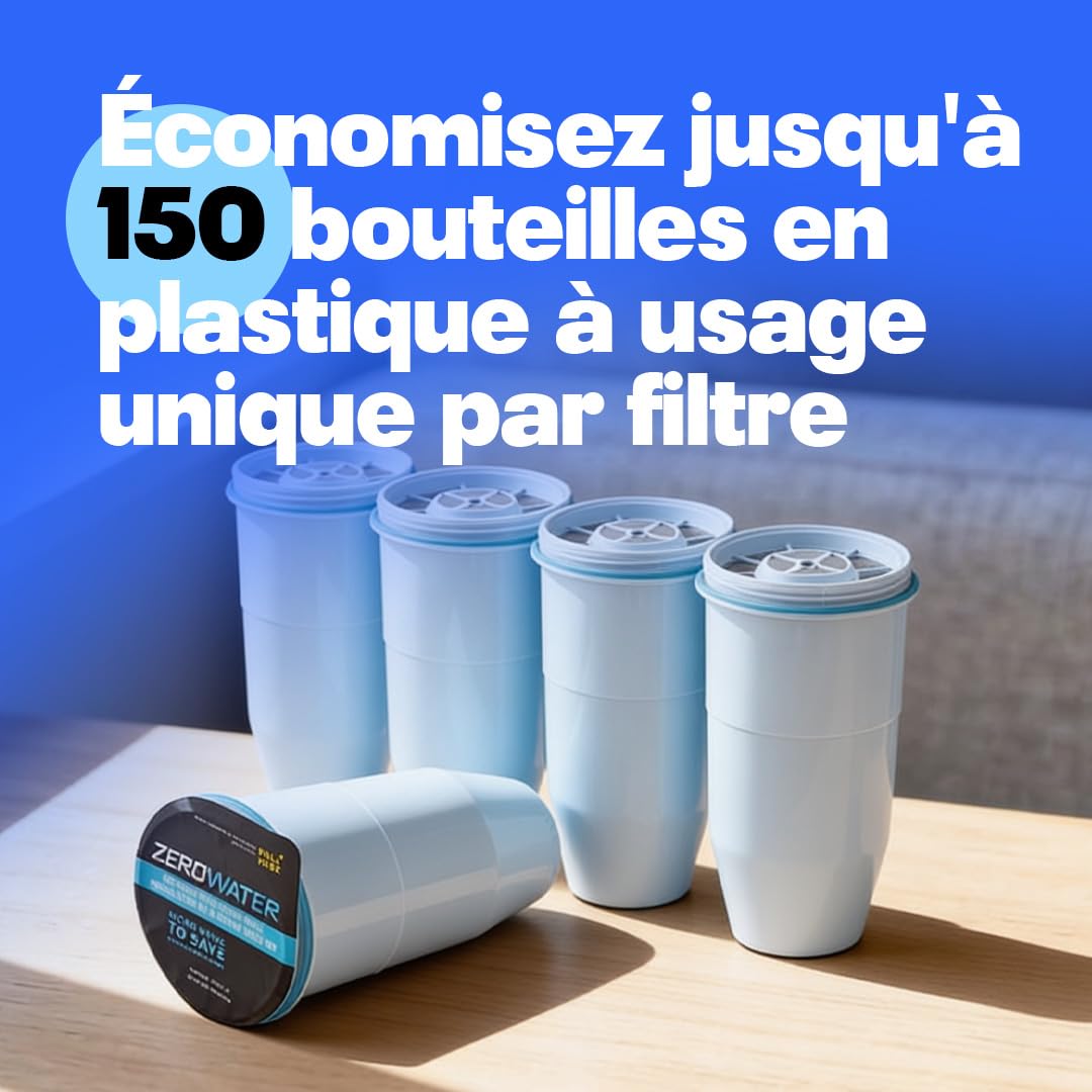 ZeroWater Kit de filtration d'eau 5,4 l avec 3 cartouches filtrantes et appareil de mesure de la qualité de l'eau, sans BPA, certifié NSF, idéal pour réduire le calcaire, le plomb et d'autres métaux