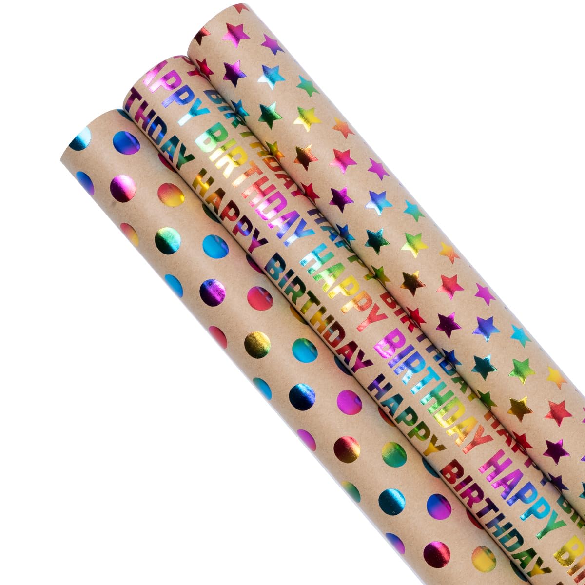 3 rotoli di carta da regalo per compleanno, 43 cm x 3 m, carta kraft riciclabile