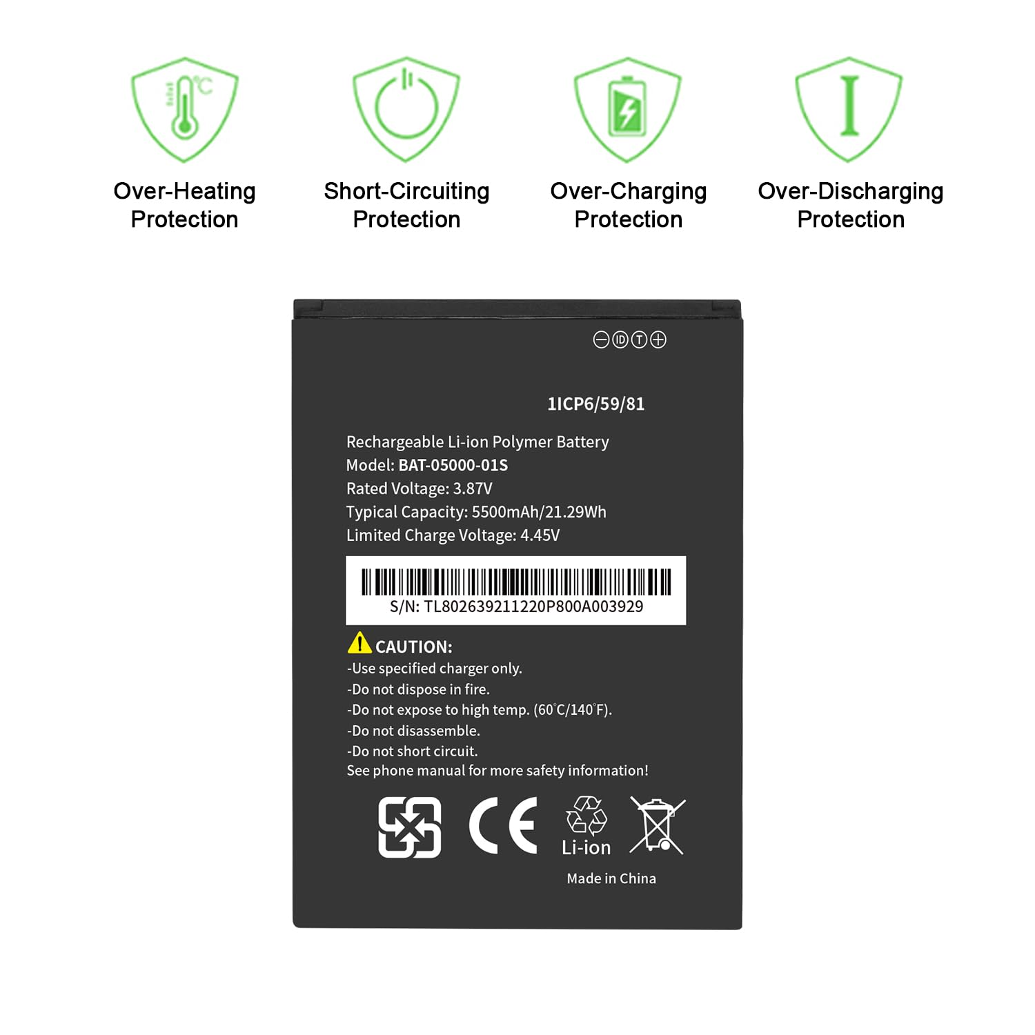 WUHAO for Sonim XP10 XP9900 Replacement Battery Upgraded 5500mAh BAT-05000-01S Battery