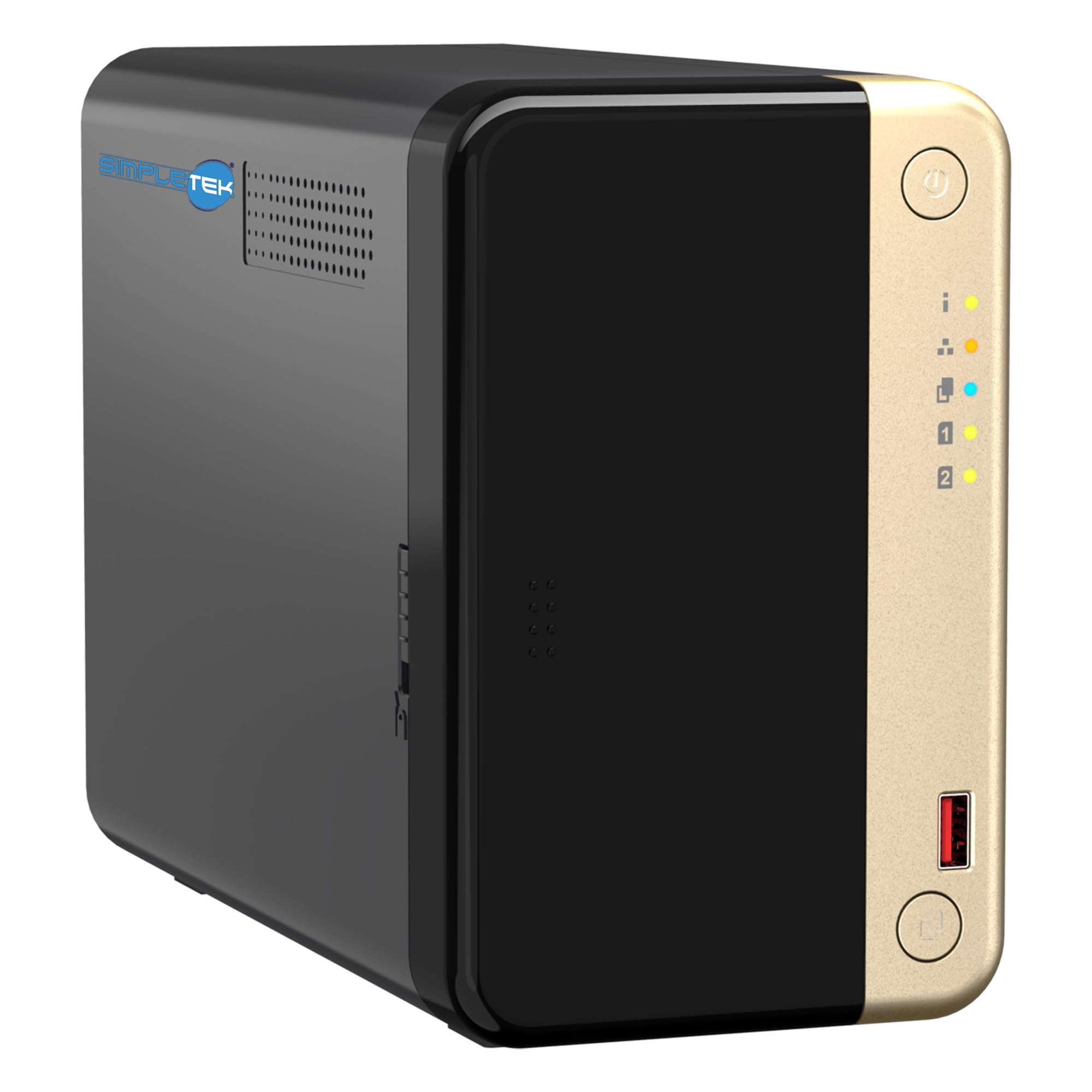 SIMPLETEK - Profesjonalny 2-komorowy serwer NAS - czterordzeniowy procesor - 8 GB pamięci RAM - w tym 2 x HDD 12 TB - 2 gniazda M.2 NVMe - podwójny port 2,5 GbE