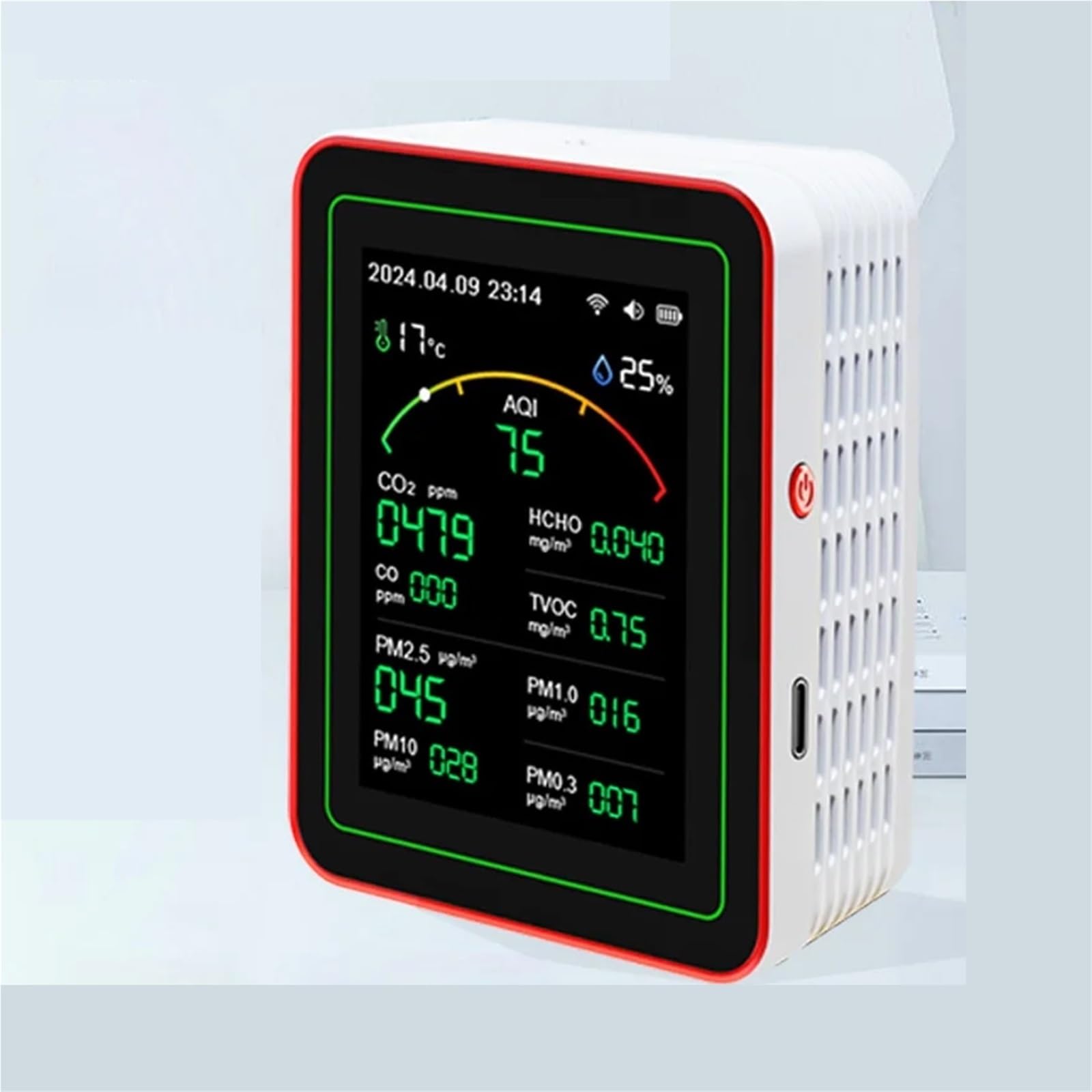 Monitoraggio della qualità dell'Aria, Rilevatore di qualità 'Aria, misuratore CO2, Tester umidità, rilevatore HCHO, Monitor a(Noir)