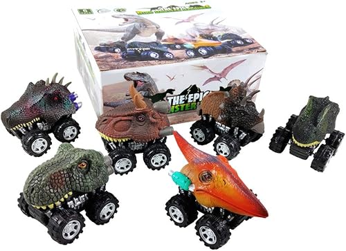 Miniatura 8 de DINOBROS Juguete de dinosaurio Pull Back Cars 6 Pack Dinosaurio Boy Juguetes Edad 3,4,5,6,7 Dino T-Rex Juegos