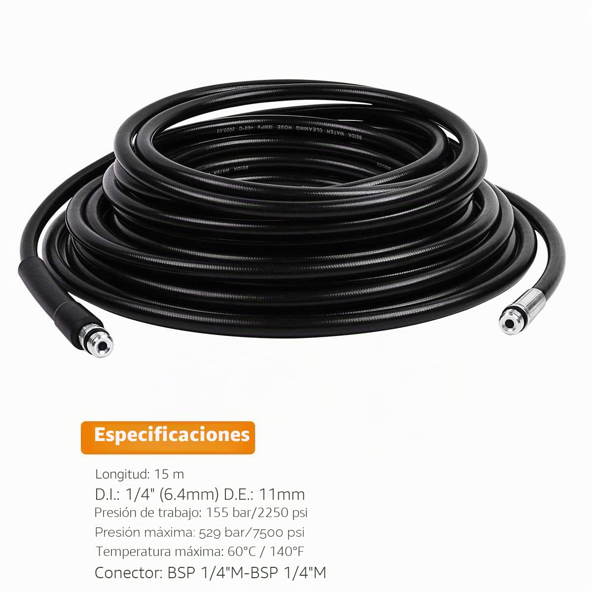 Fai Top 15M Manguera de limpieza de tuberías,Kit de limpieza de manguera de drenaje limpiador de alta presión con boquilla de chorro y boquilla de chorro giratorio para Karcher K2-K7 Series Y LAVOR