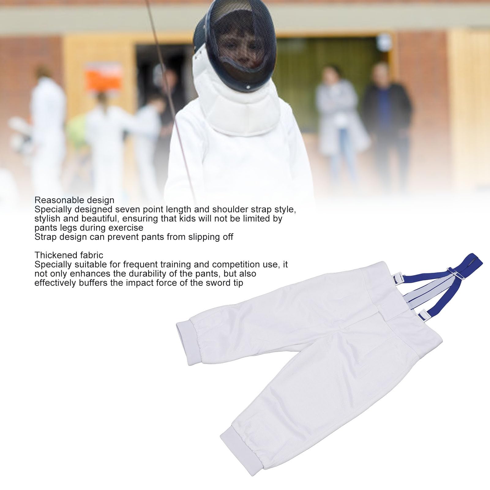 Bnineteenteam Pantalons d'escrime Anti-Coup pour Enfants, 450N, épais, à Bretelles Réglables, pour Compétition d'entraînement au Sabre Epee, Culottes pour Jeunes