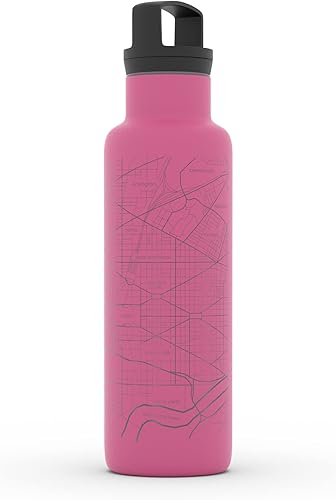 Miniatura 858 de Well Told Botella de agua aislada con mapa Chicago Illinois, grabado de acero inoxidable (21 onzas, gris muelle) botella aislada de mapa