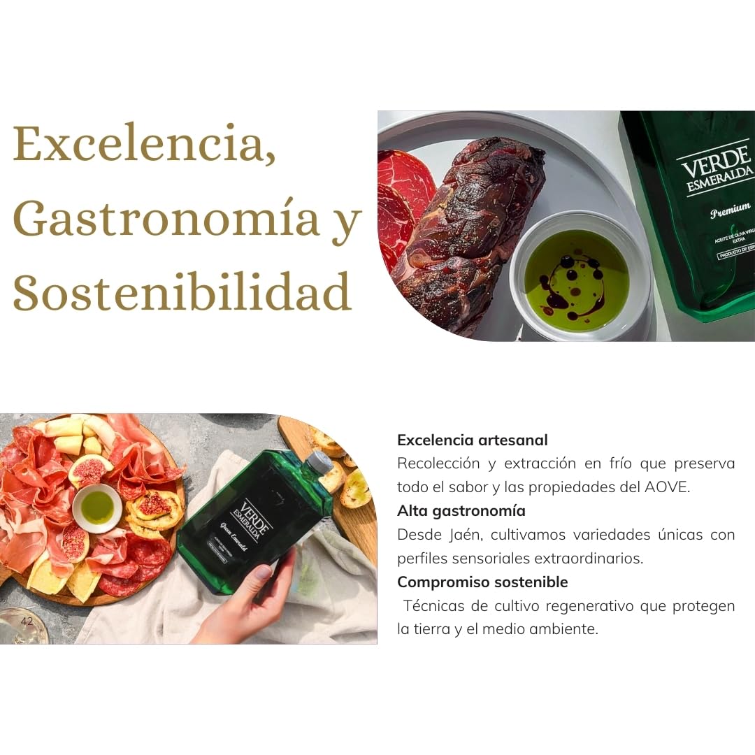 Verde Esmeralda Aceite de Oliva Virgen Extra Picual Premium – Línea Gemas España-Jaén, 500ml | AOVE monovarietal filtrado Sierra de Cazorla, afrutado intenso, hierba fresca, tomatera y almendra — view 4
