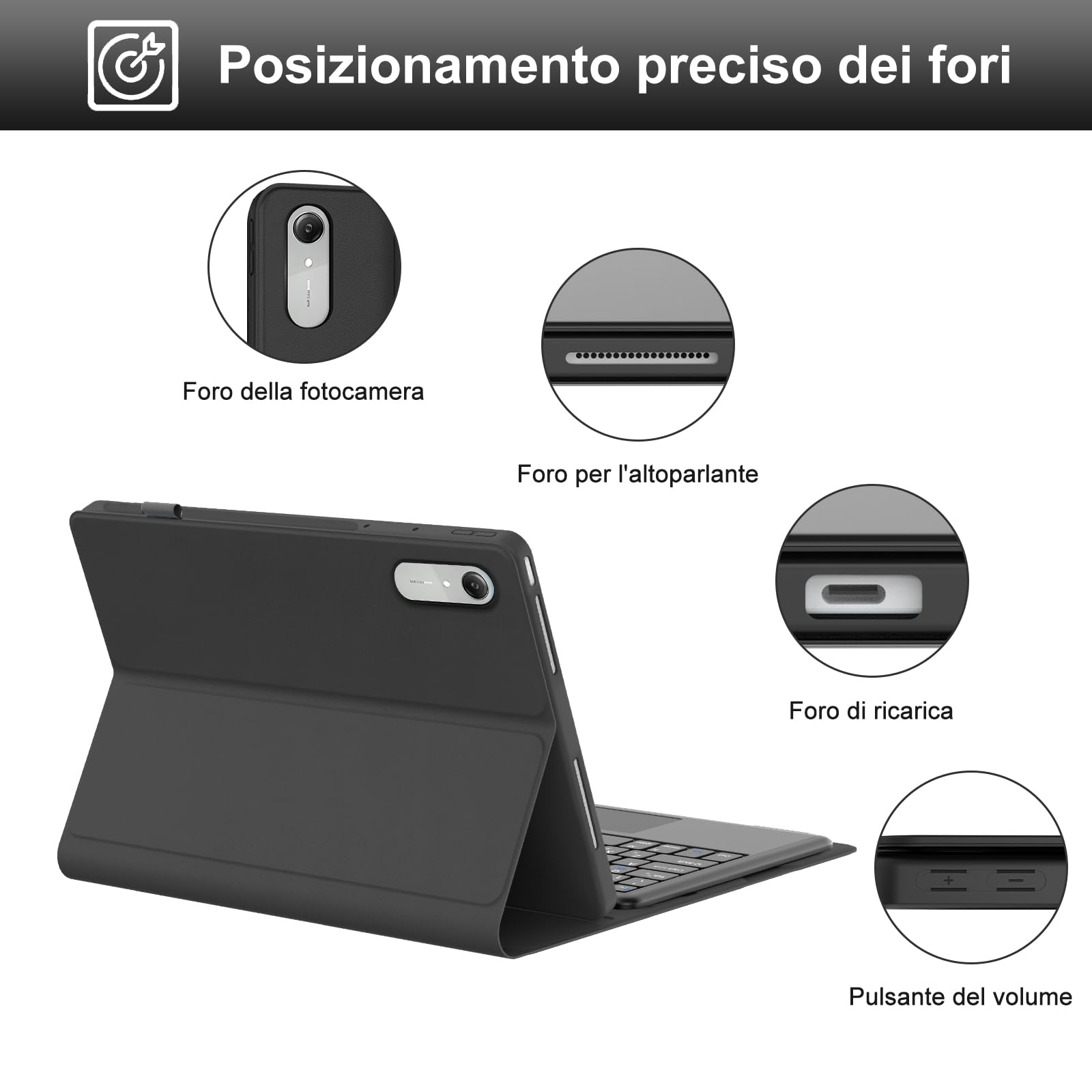 Cover Tastiera per Lenovo Idea Tab Pro Gen 2 13 Pollici 2026 con Touchpad | Custodia Tastiera Trackpad Italiano Bluetooth per Lenovo Idea Tab Pro Gen 2 13 Pollici 2026 TB390FU, Nero