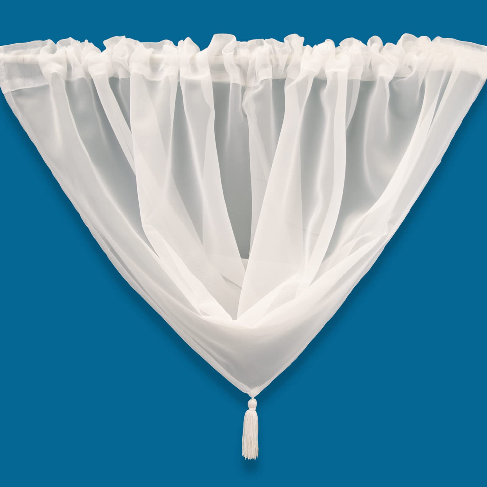 Plain Tasseled Voile Swags Net Curtains Voile Swag Valance Pelmet (White)