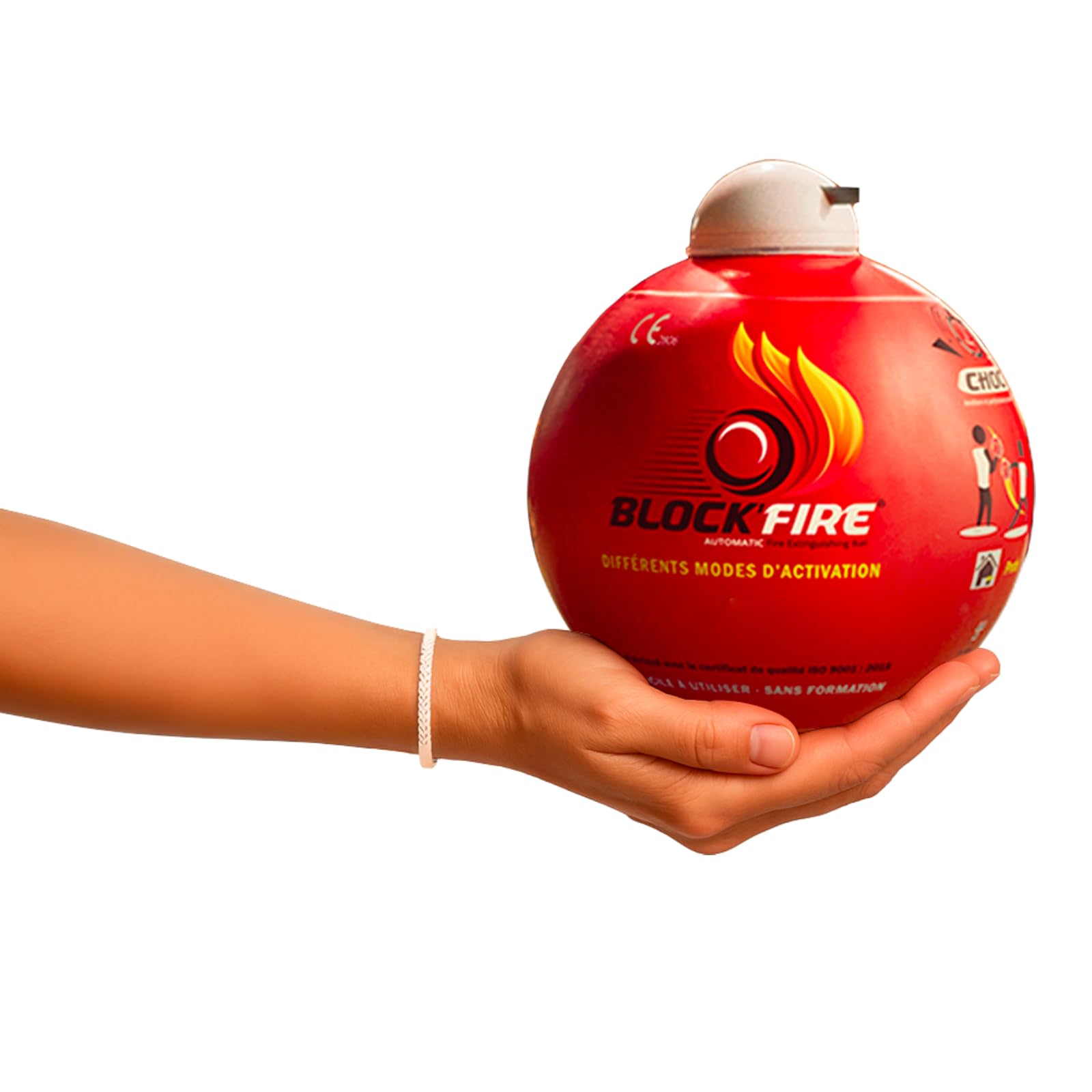 Block'Fire - Bola de extintor compacta con soporte, protección contra incendios para casa, garaje, oficina y vehículo, sin mantenimiento, 5 años, formato ligero y fácil de instalar