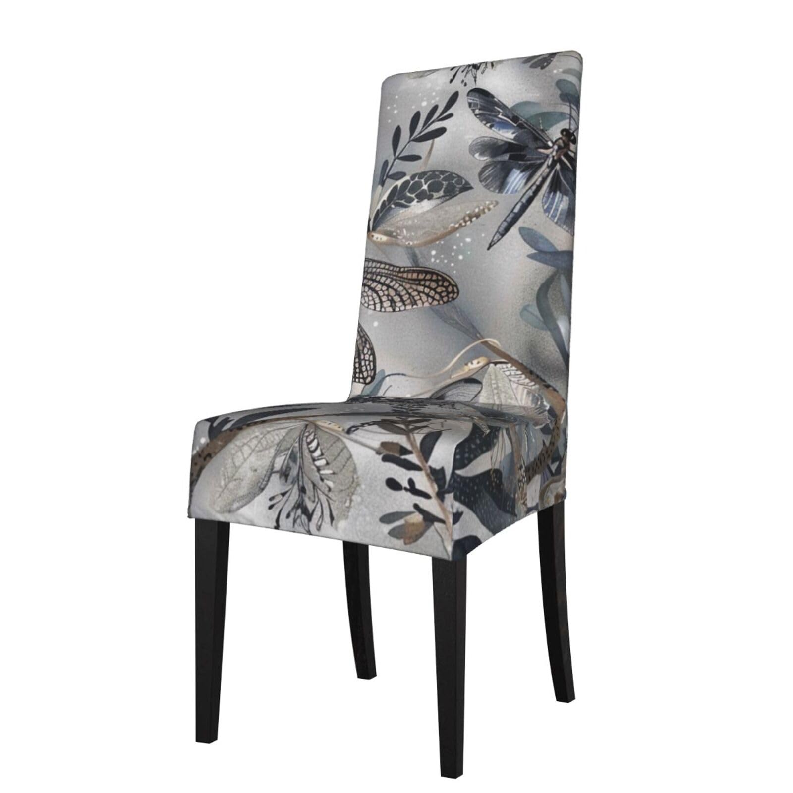 WPKJU Dragonflies Grey Print Dining Chair Covers Removable Chair Seat Covers Decorative for Kitchen & Bar Stools