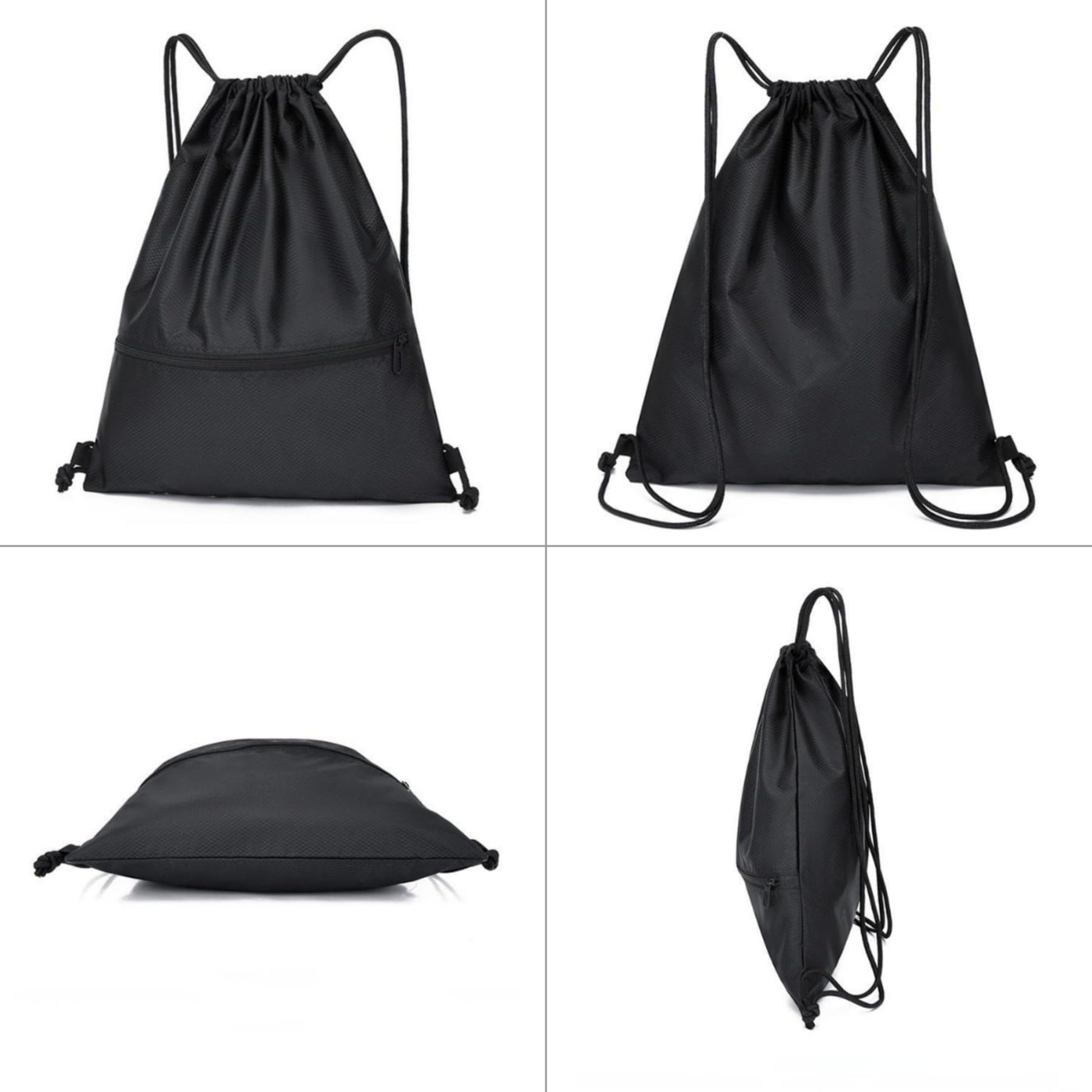 Arae Sac à dos à cordon étanche en tissu Oxford avec poche avant, sac de sport léger pour la remise en forme et les voyages, Noir, S