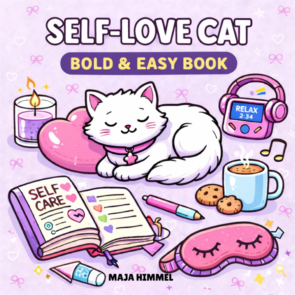 Self-Love Cat: Bold & Easy Coloring Book: 40 Cute, Simple & Relaxing Designs for Adults and Teens (Self-Care & Love Coloring)