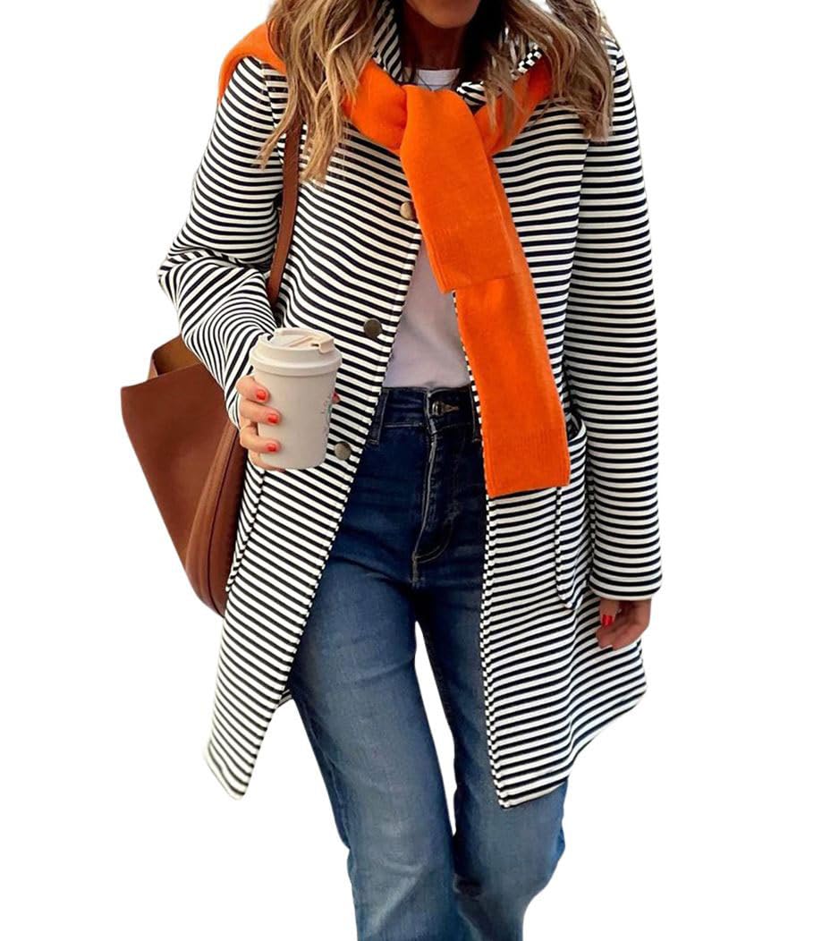 chouyatou Womens Color Block Striped Hooded Cardigan Sweaters Button Down Long Coatigan Jackets with Pockets