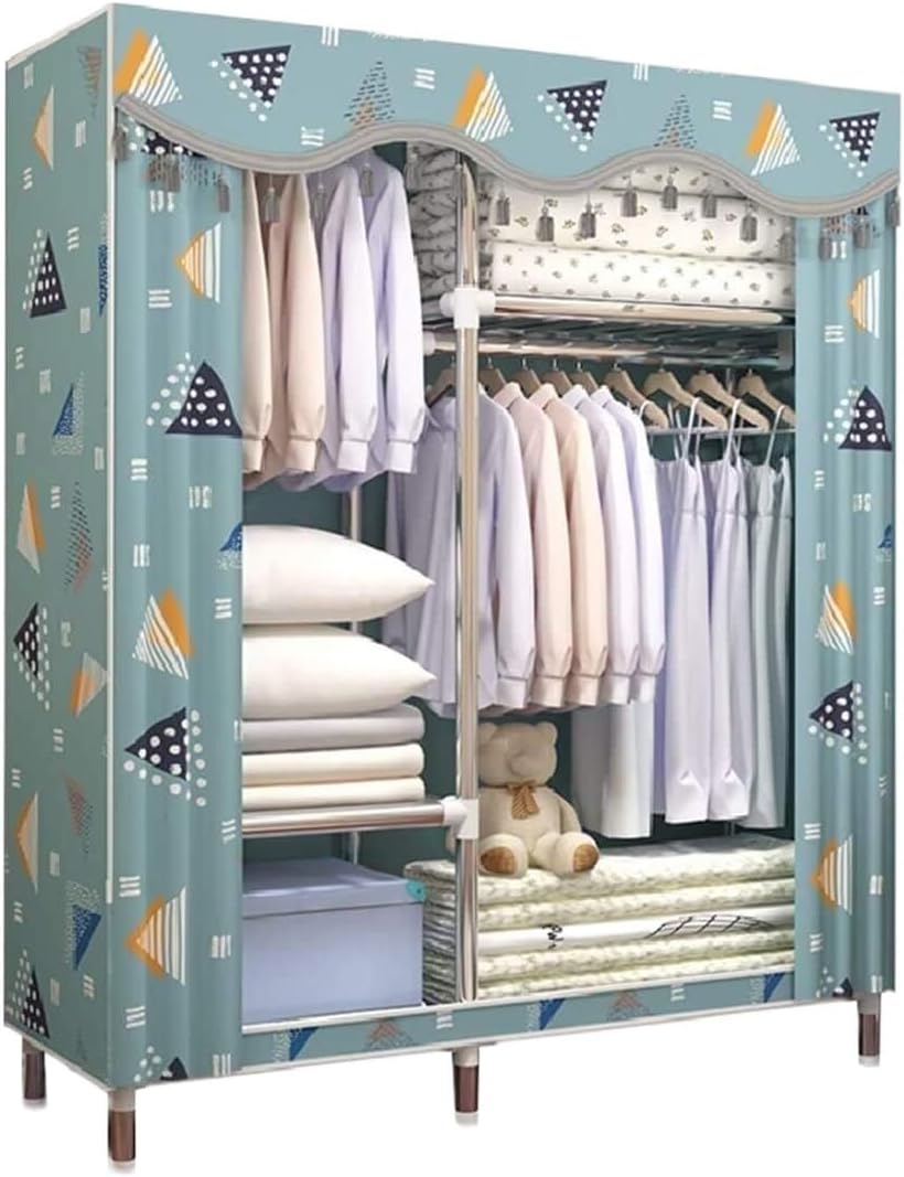 Portable Closet Portable Wardrobe Cloth Steel Pipe Closet Storage Organizer Armoire Cabinet Garment Organizer Bedroom Armoires(A)