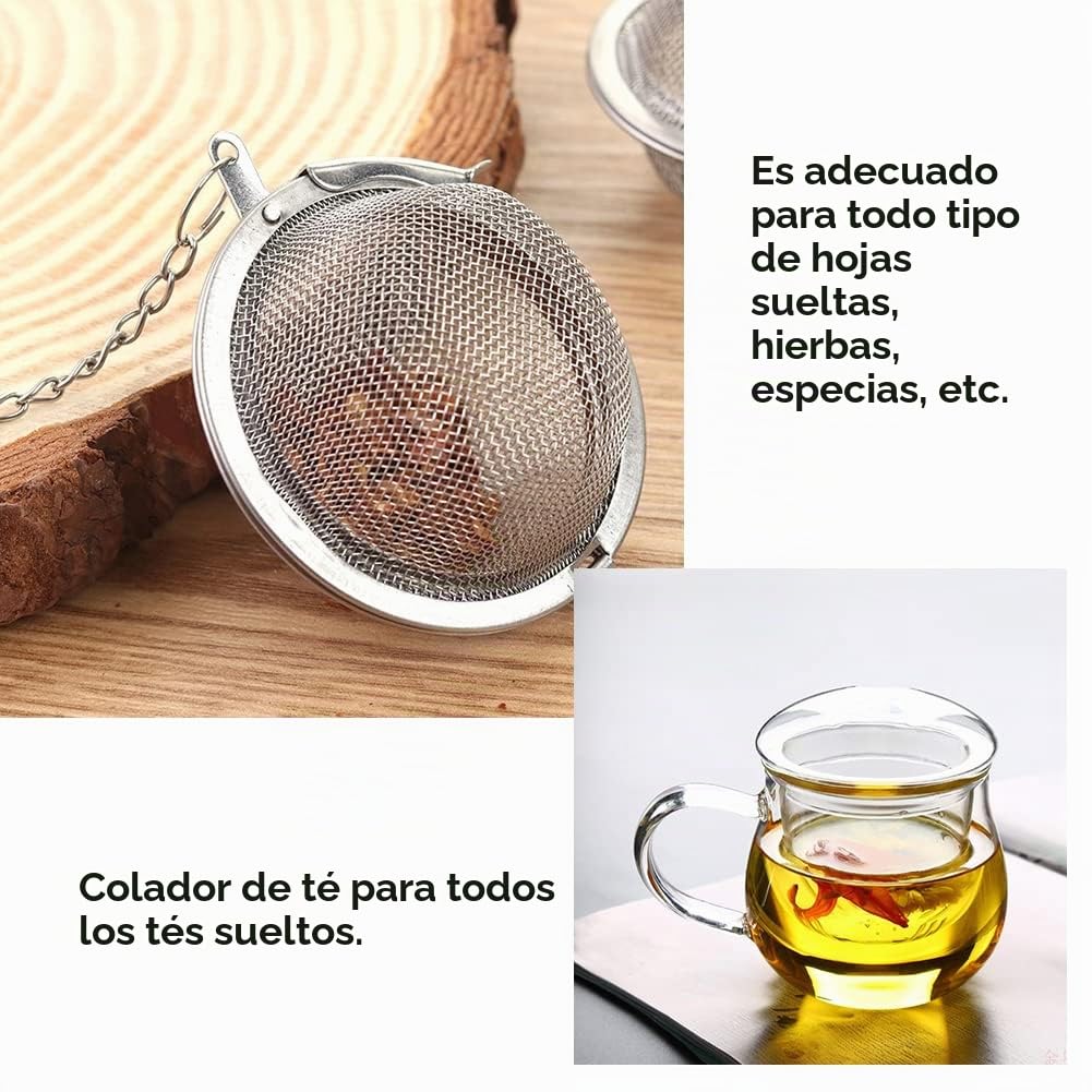 Bolas Infusor, Bolas De Infusor De Colador De Té, 3 Piezas Coladores de Té de Acero Inoxidable, con Gancho de Cadena Extendido y Malla Extrafina, Ø 4,5cm