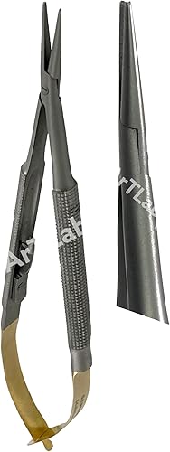 Miniatura 3 de PREMIUM alemán  Micro Pinzas recta de conjunto de 3de Castroviejo Micro tijeras Aguja Soporte inoxidable Ojo Dental instrumentos