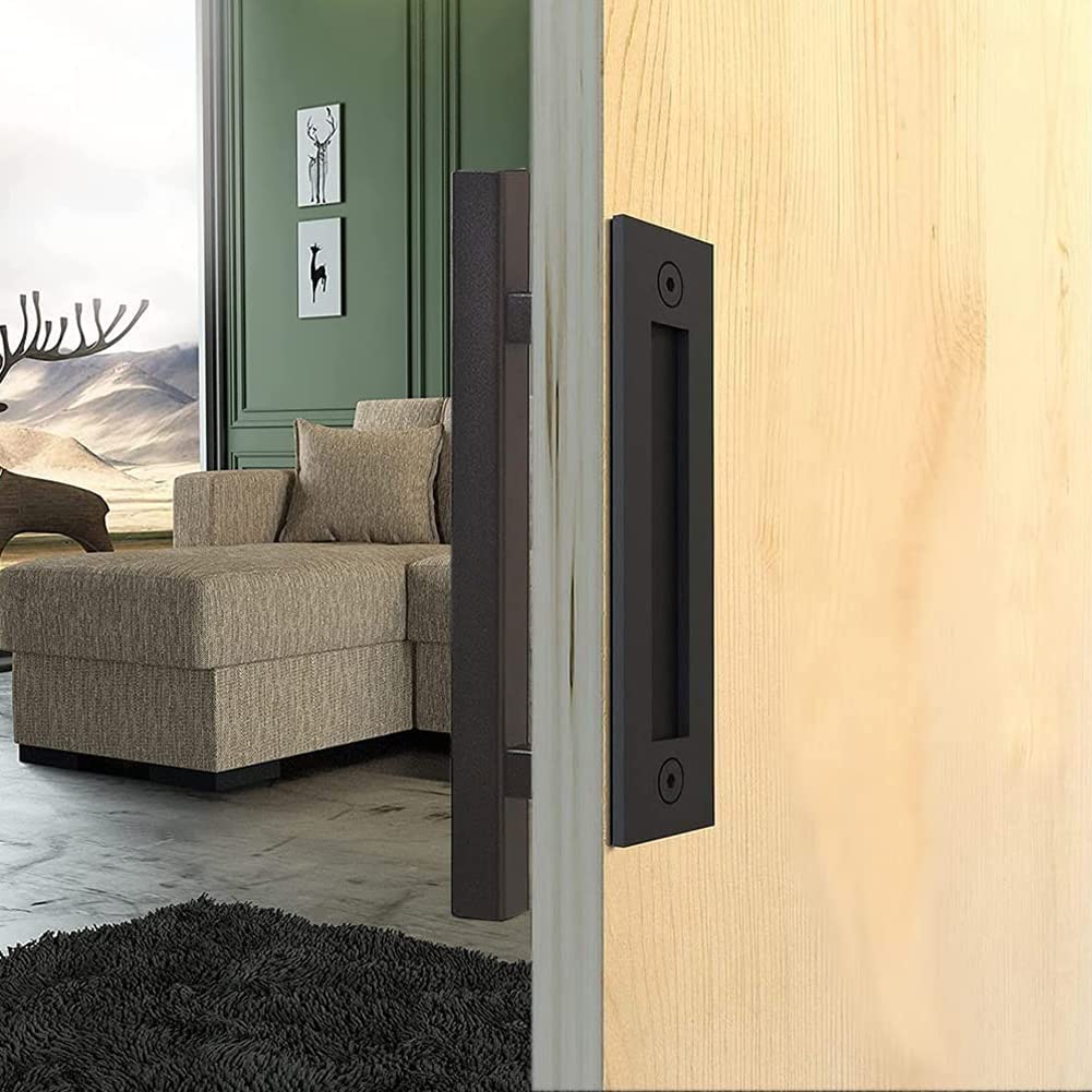 Tirador Puerta Corredera, Manija Puerta Granero, Tirador de Puerta, Tirador de Mango Granero Negro, con Accesorios de Montaje, para Puertas de Granero y Varias Puertas de Madera (Cuadrado)