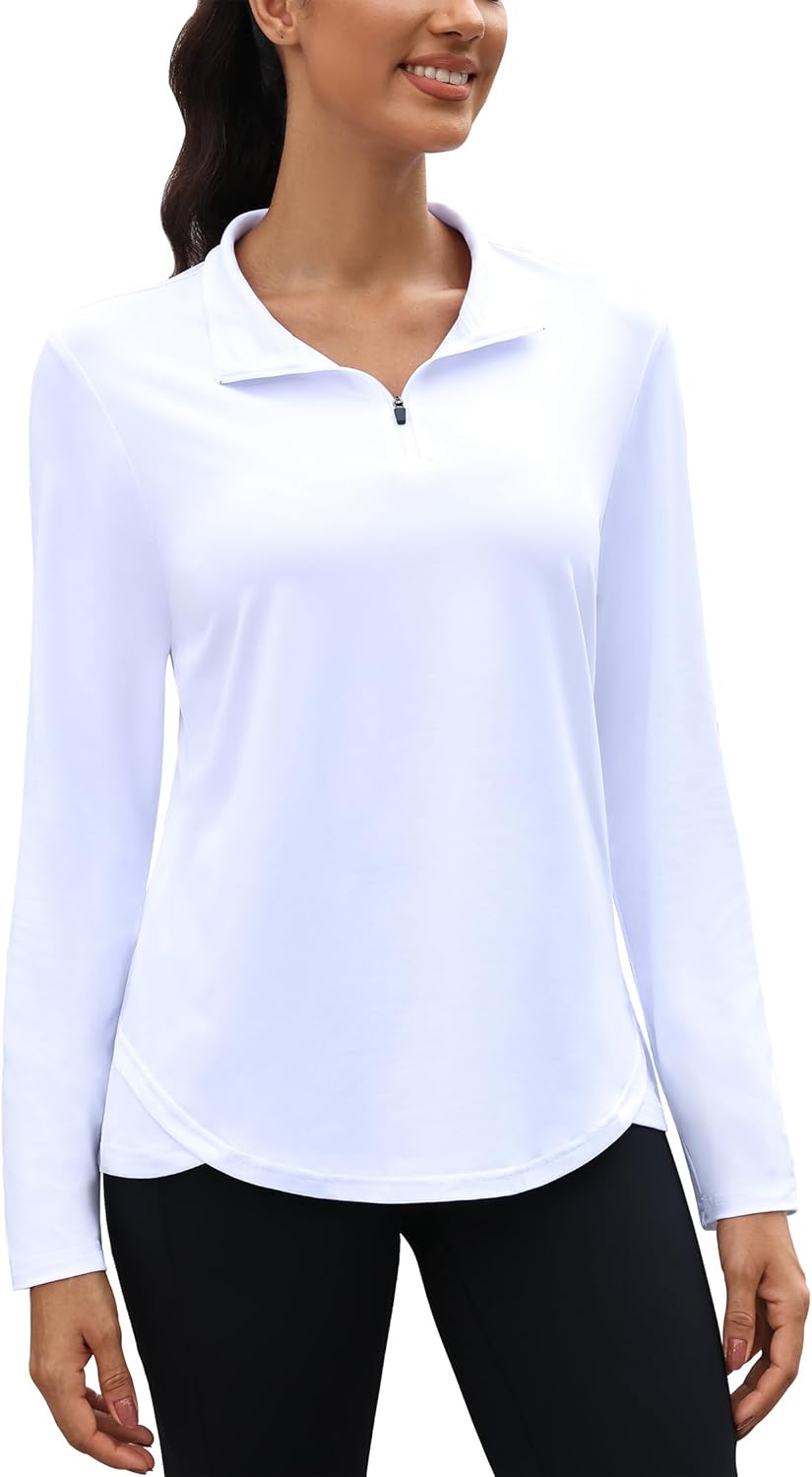 PINSPARK Workout Tops for Women Long Sleeve Athletic Shirt Quarter Zip Running Shirts Stretchy UPF 50+ Yoga Hiking Tee Top