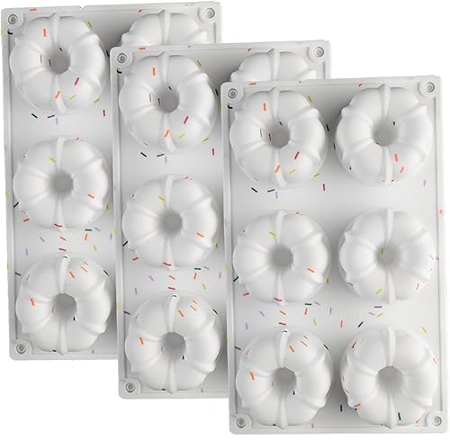 Moldes de gelatina de silicona, 3 moldes de silicona para gelatina, 6 cavidades, antiadherentes para hornear donas, pasteles, brownies, mousse, molde