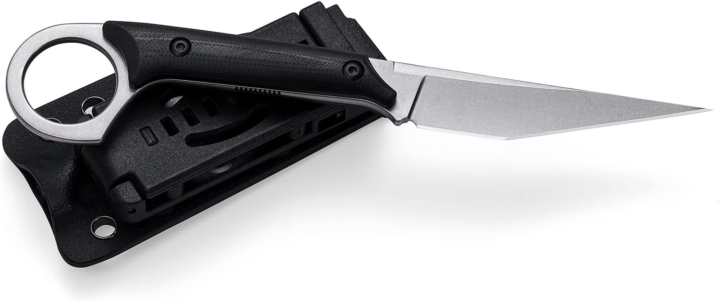 Fixed Blade Knife With D2 Stonewashed Steel Blade, G10 Handle - Tactical EDC Sharp Straight Utility for Outdoor Survival, Hiking, Camping - Kydex Sheath OS1014 (Silver)
