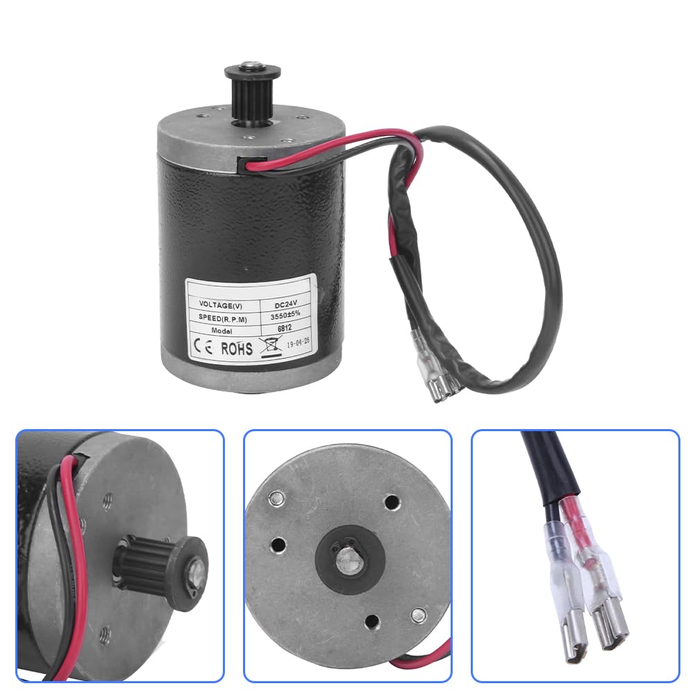Joyzan Wheel Brush Motor, DC 24V 100W High Speed Aluminum Alloy Pulley Synchronizing Electric Small Brushed Gear Controller Metal Belt Accessory for Mini E Bike Scooter Quad Go Cart ATV Bicycle 6812
