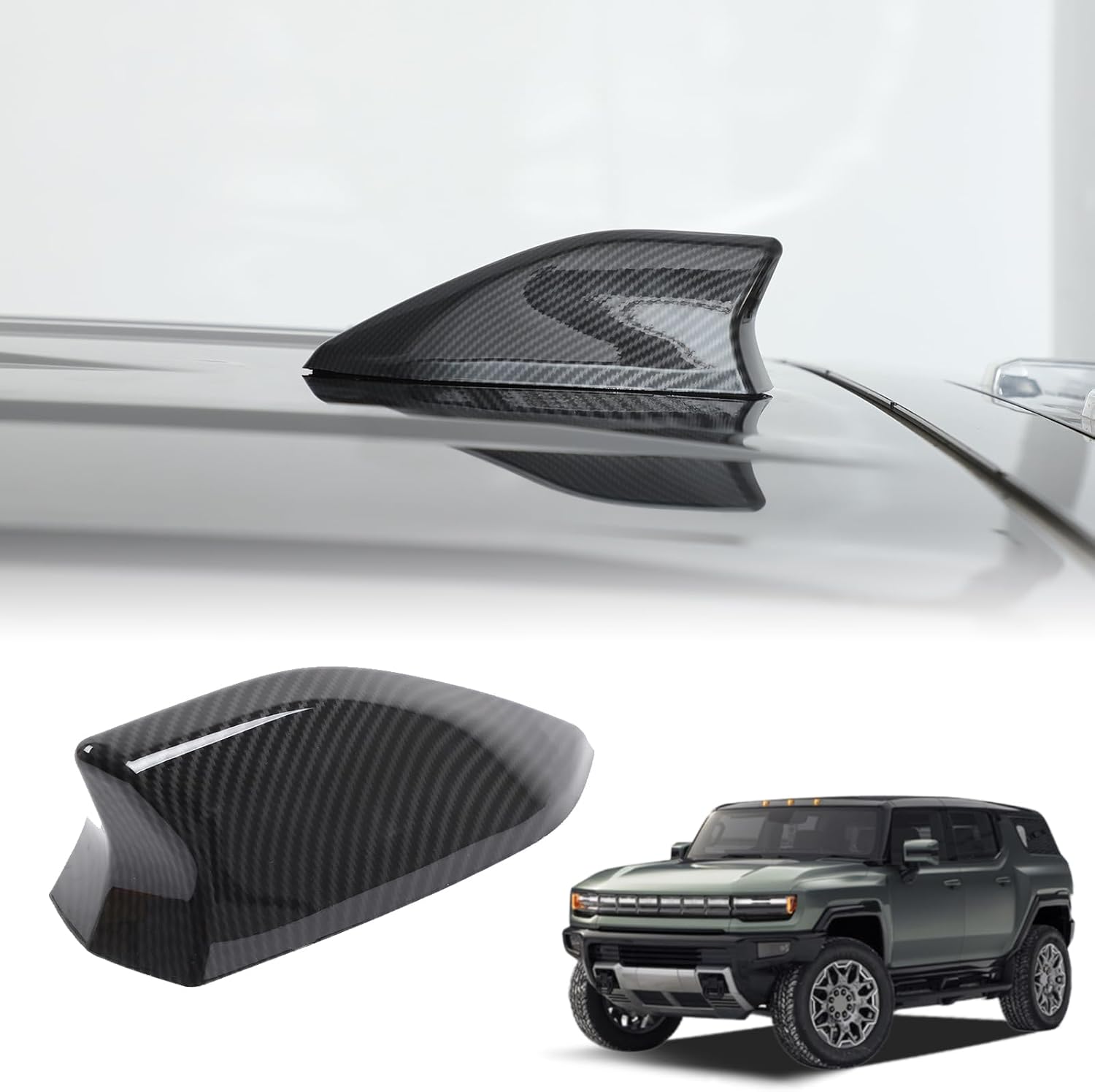 Yinanlutos Shark Fin Shape Roof Antenna Cover Trim Compatible with Hummer EV Pickup SUV 2024 2025 2026 Accessories Antenna Topper Car Shark Fin Cover Exterior Decoration ABS 1pcs (Bright Black)