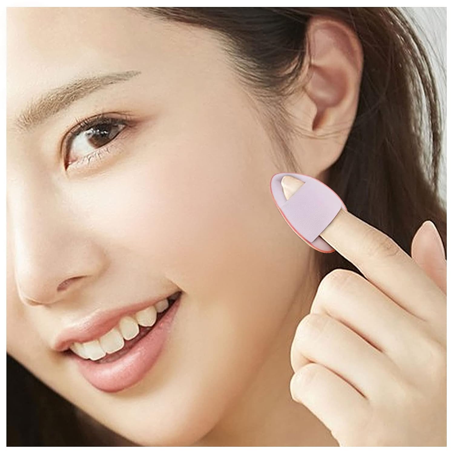 WishLotus 6Pc Mini Finger Powder Puff, Drop-Shaped Makeup Sponges for Foundation, Reusable Loose Powder Puffs with Small Case for Women&Girls and Makeup Setting Wet & Dry(Black+Pink）