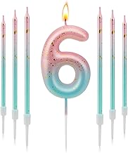 7 Pcs Birthday Candle, 3D Gradient Blue Pink, Gold Glitter Number Candle for Wedding Party, Candle 6 Years