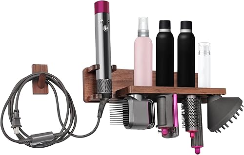 Affogato Soporte de almacenamiento de nogal compatible con Dyson Airwrap Soporte de pared con estante organizador compatible con accesorios Dyson